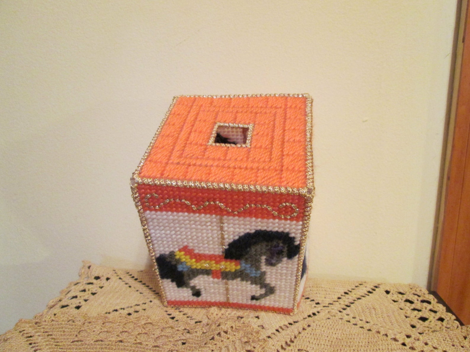 Carousel Horse Tissue Box Cover With Gold Thread Item 202 Etsy