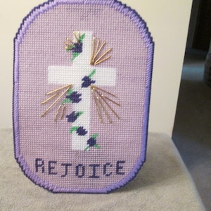 Rejoice Wall Hanging with Cross Design in plastic canvas Item 142