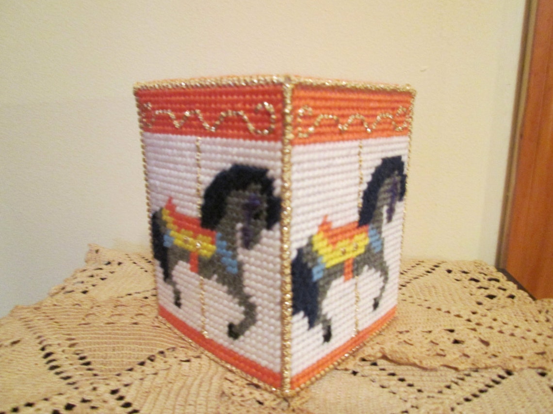 Carousel Horse Tissue Box Cover With Gold Thread Item 202 Etsy