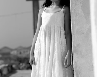 Flower girl lace dress - summer twirly ivory dress - flower girl dress - bridesmaid girl dress - teen dress - off white lace dress