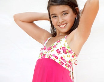 Hot pink summer dress for girls - pink collar dress for girls - summer flower dress for girls