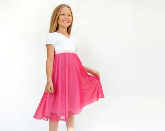 Girls summer dress - pink and white party dress - toddler girl birthday dress