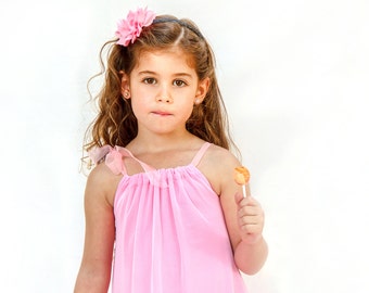 Pink flower girl tulle dress - pink party dress for girls - double layer dress for flower girls