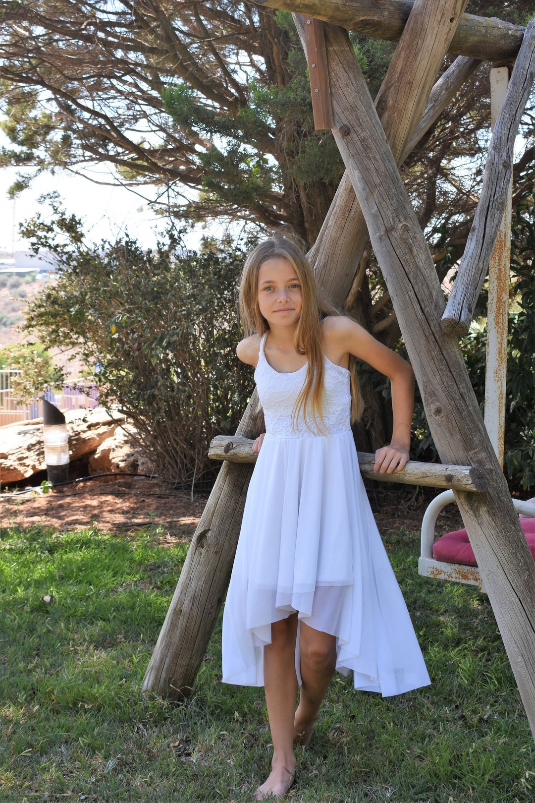 Amazing White dress - White lace dress - Teenage White dress - Flower girl dress - Bridesmaid dress - Tulle and lace