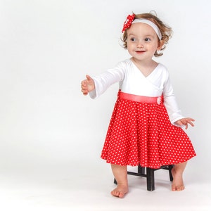 Red polka dot long sleeve dress for babies - unique dress for baby - first birthday dress - shower baby dress