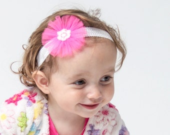 Baby and girl różowy Tiul kwiat opaska-Hot Pink Tiul kwiat opaska dla dzieci dziewczynki-różowy kwiat Baby Girl opaska