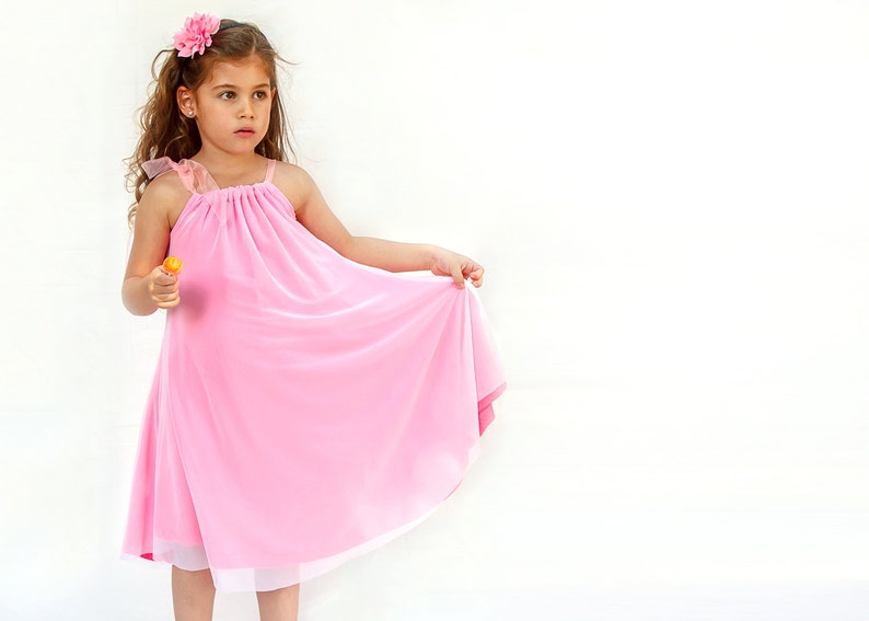 Pink flower girl tulle dress pink party dress for girls double layer dress for flower girls image 2