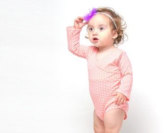 Baby girl pink polka dot long sleeve bodysuit - 0-18 months clothing babies - cotton bodysuit for baby girls - newborn gift idea