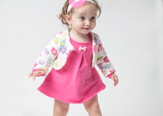 2 piece baby girl long sleeve a shape dress and matching diaper cover - 0-18 months baby clothing - baby shower gift idea