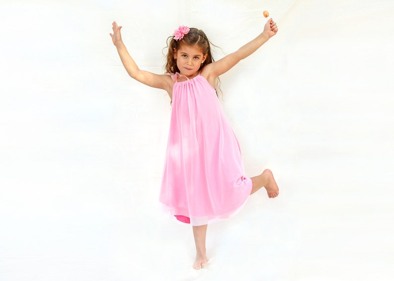 Pink flower girl tulle dress pink party dress for girls double layer dress for flower girls image 3