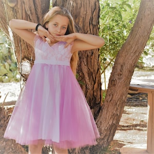 Pink tulle and lace dress for girls - summer twirly soft pink lace and tulle dress - tulle flower girl dress - ballerina dress