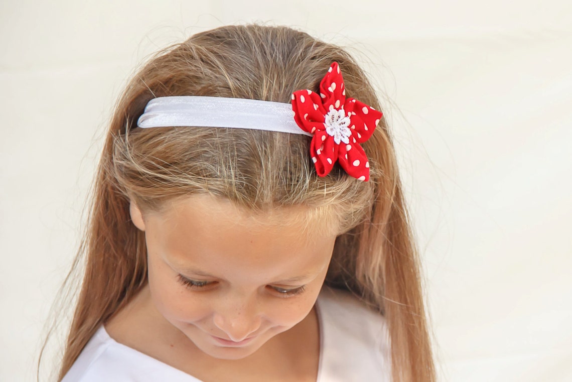 Red Polka Dot Flower Headband for Girls - Baby and Girl Flower Headband ...
