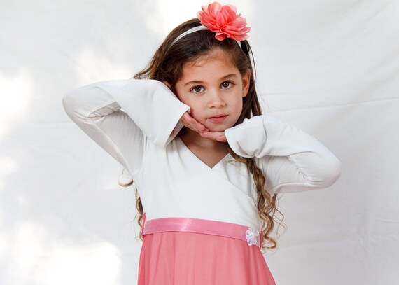 Pink tulle dress with long sleeves for girls - Long sleeve flower girl dress - toddler girl birthday dress