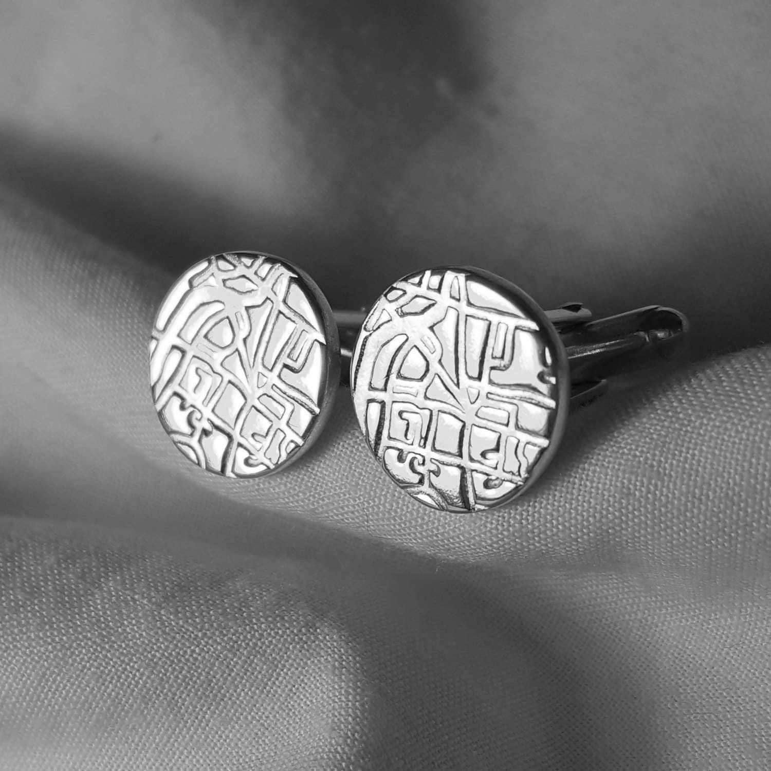 Silver Map Cufflinks Personalized Personalised Wedding Honeymoon Birthday Cufflinks Cuff Links