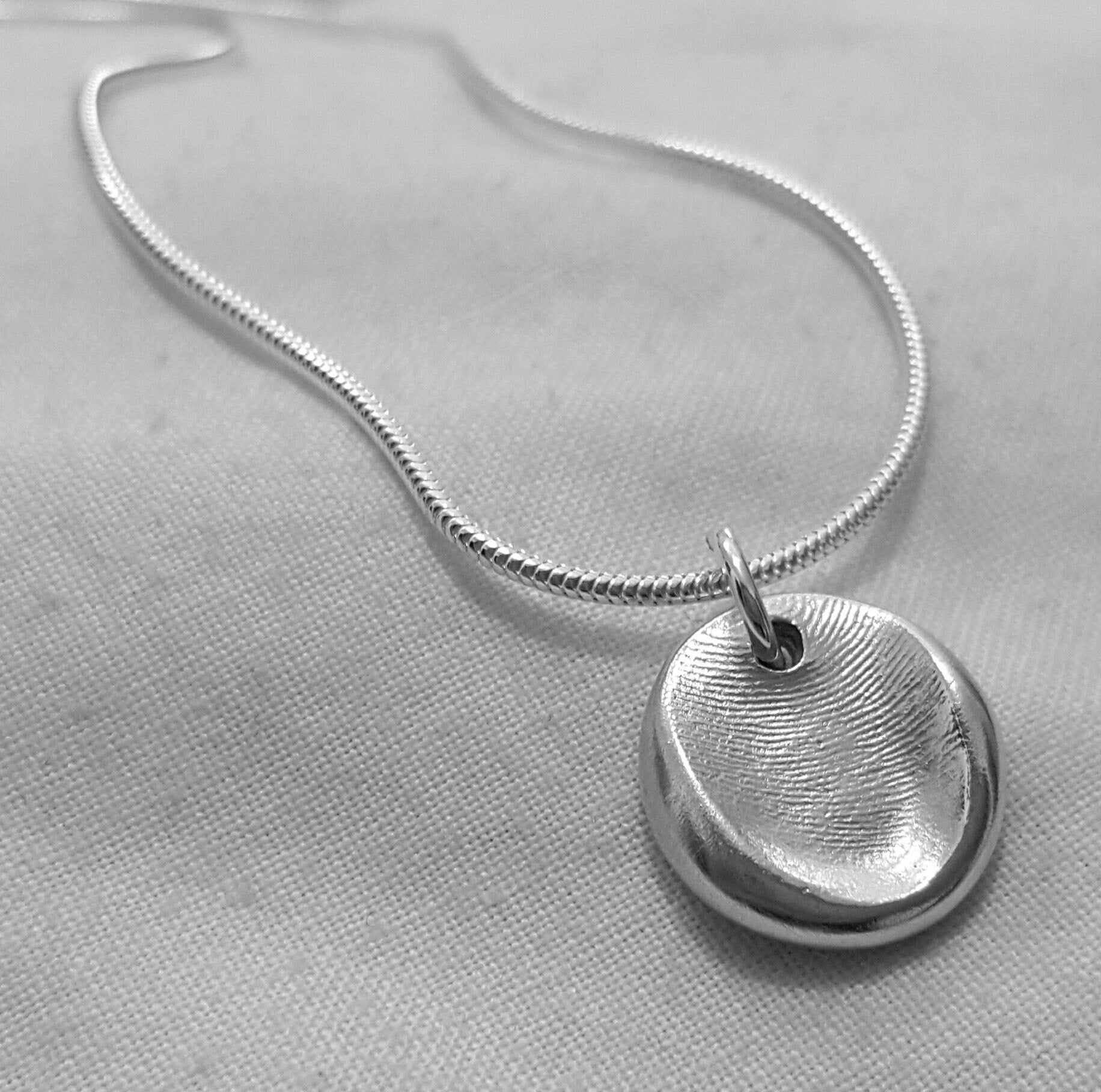 Fingerprint Nugget Necklace Personalized Silver Fingerprint Jewellery Thumbprint Jewelry Necklace Charm Pendant