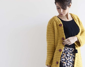 Mustard Crochet Kimono Jacket for Women PDF in English