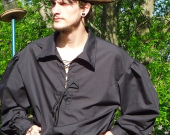 Unisex Renaissance Style Shirt with Suede Leather Lacings "FREE SHIPPING"
