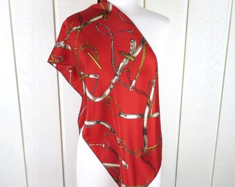 Talbots Equestrian Silk Scarf Rectangle Hand Rolled Edges