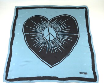 Moschino Silk Scarf Square Peace Sign Heart 34" x 33"