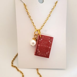 Little Women Mini Book Necklace, Louisa May Alcott, Miniature Book Necklace, Reader Gift, Book Charm, Ready to Ship, Book Nook MarjorieMae