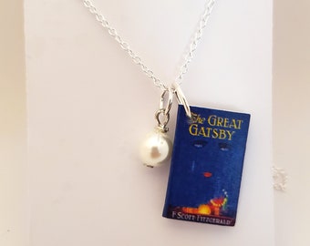 The Great Gatsby Mini Book Necklace, F. Scott Fitzgerald, Miniature Book, Reader Gift, Book Charm, Ready to Ship, Book Nook MarjorieMae