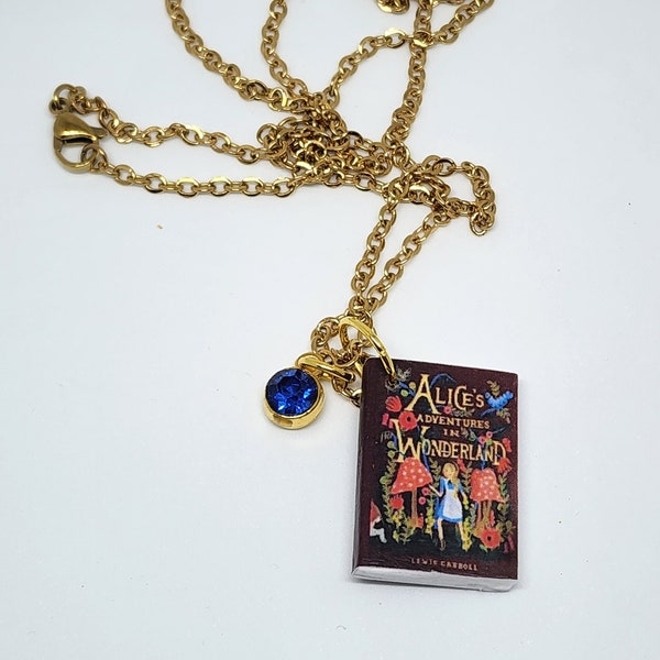 Alice in Wonderland Mini Book Necklace, Lewis Carroll, Miniature Book, Reader Gift, Book Charm, Ready to Ship, Book Nook MarjorieMae