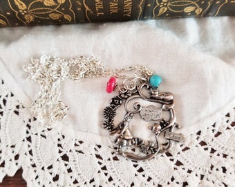 Alice in Wonderland Scene Charm Necklace, Cheshire Cat Charm, Where Should I Go? There, Alice Charm, Book Nook, MarjorieMae