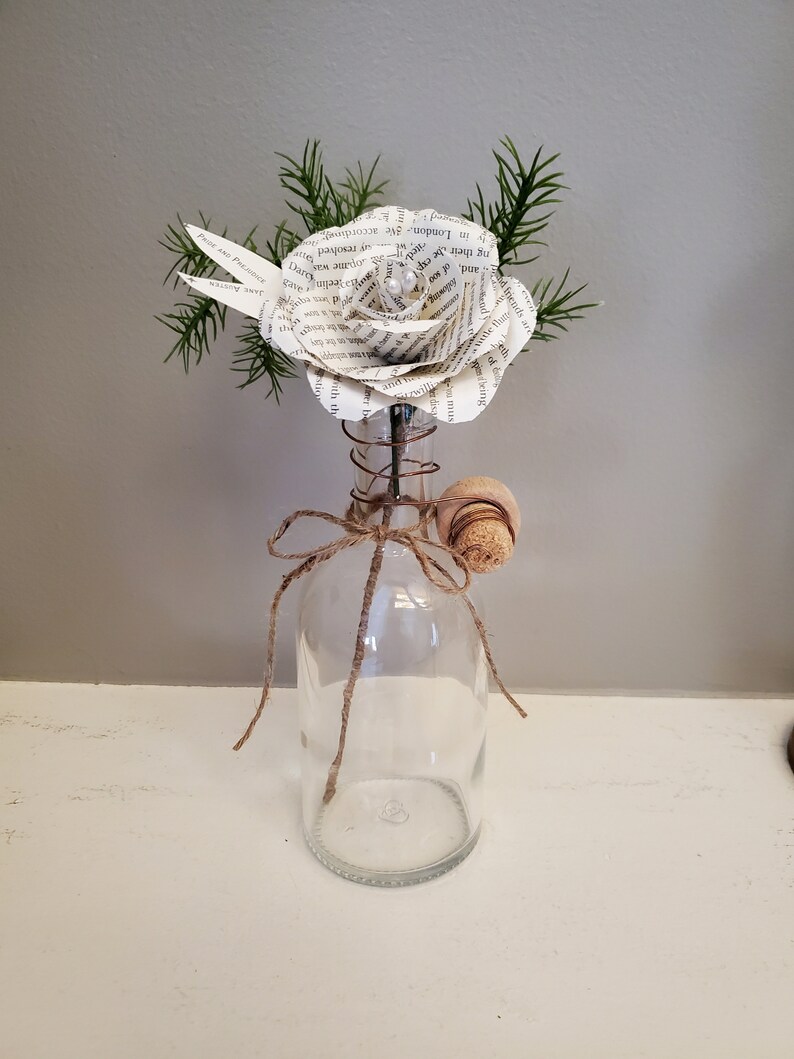 Book Page Flower in Clear Glass Vase Neutral Decor Book - Etsy