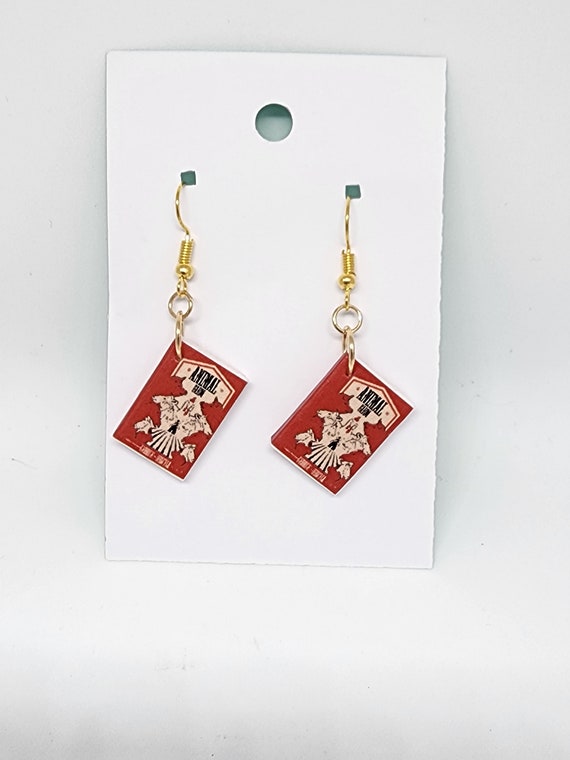 Red Mini Book Drop Earrings 1984 Miniature Book Earrings, Mini Book Earrings, 1984 Book  main image 2
