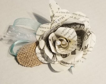 Book Page Flower Girl Wrist Corsage, Book Theme Wedding, Book Page Rose Corsage, Book Wedding Corsage, Personalized Corsage, MarjorieMae