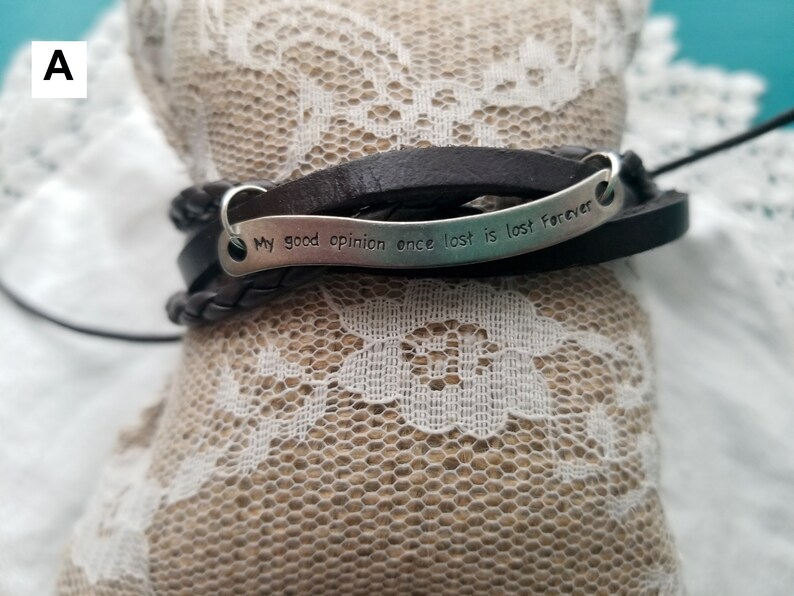 Pride and Prejudice Quote Multi-Strand Leather Bracelet, Jane Austen, Braided Leather, Adjustable Bracelet, Quotes, Slip Knot, MarjorieMae image 5