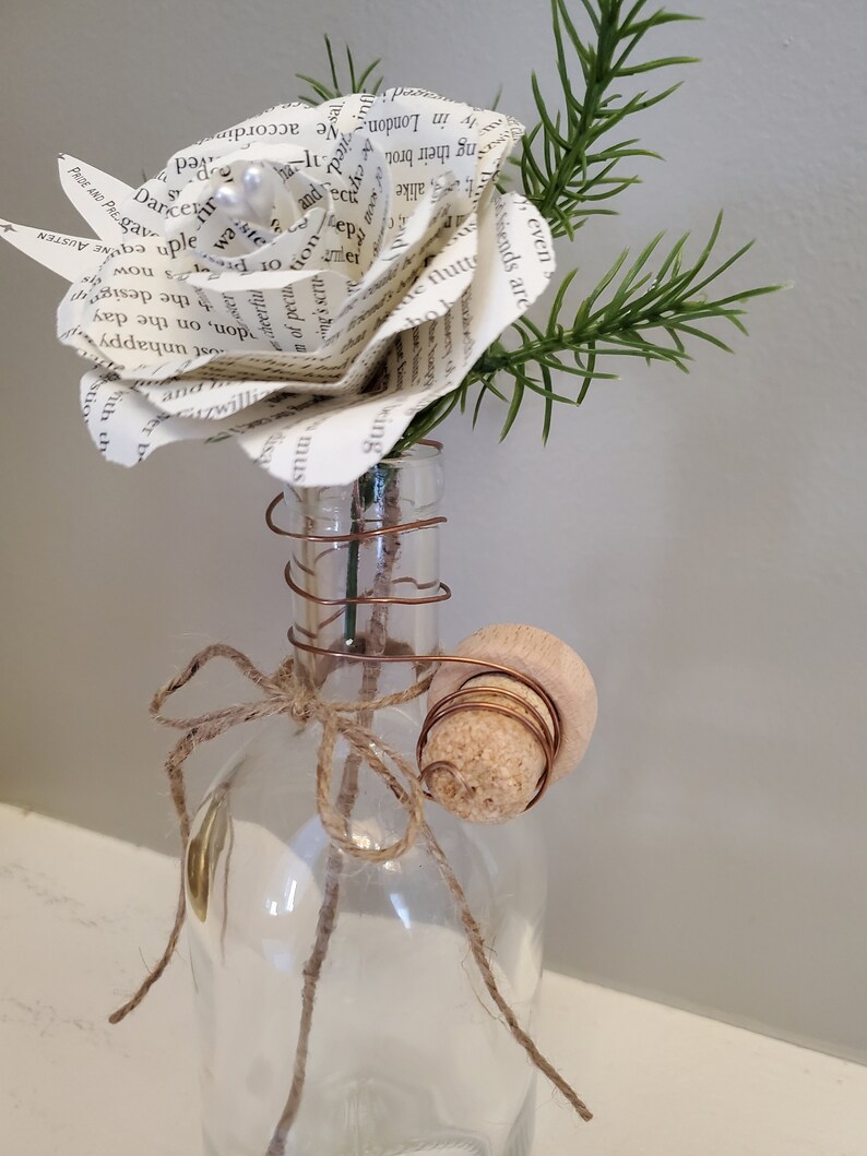 Book Page Flower in Clear Glass Vase Neutral Decor Book - Etsy