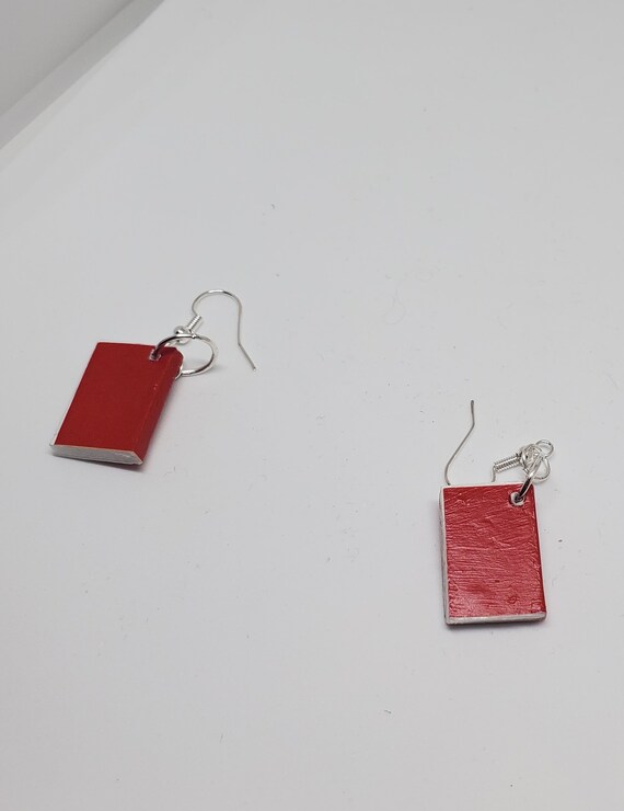 Red Mini Book Drop Earrings 1984 Miniature Book Earrings, Mini Book Earrings, 1984 Book  main image 4