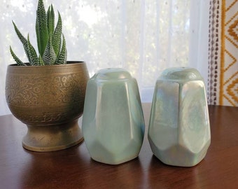 Jade Green Lusterware Salt and Pepper shaker set, vintage