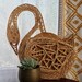 Woven Goose vintage hot pad holder, hanging pocket for trivets, straw wicker basket