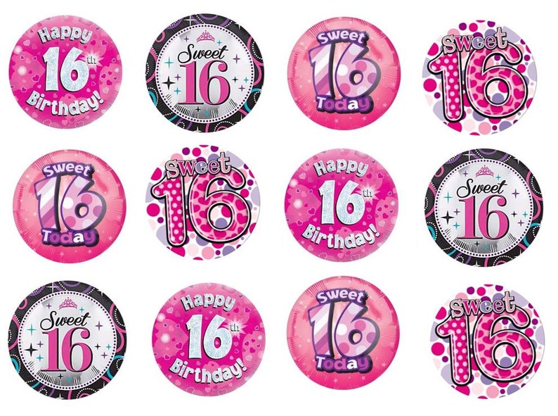 Edible Rice Paper Cupcake Toppers Cake Topper CT114 Sweet Sixteen 16 Sixteenth Birthday Party