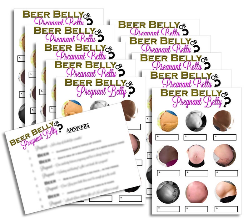 10 Pack of Beer Belly or Pregnant Belly Baby Shower Game
