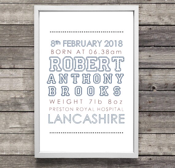A4 Personalised Baby’s Birth Picture /& Blessing Charm christening Boy//Girl Gift