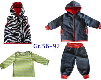 3 Schnittmuster+Bild Nähanleitung Baby Gr.56-92 (ebook) Baby, Babyweste, Babyshirt, Babyjacke,Babyhose,Babyset/4 Modelle