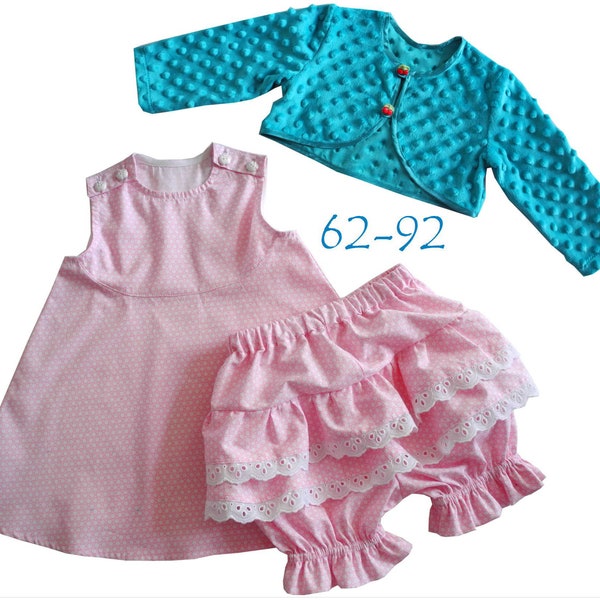 3 Schnittmuster+Bild-Nähanleitung Babyset, Babykleid, Babyhose, Babyshort,Bolerojäckchen,Babyjacke,Sommerset,Retro,Vintage,Baby,62-92 Fiona