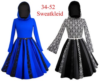 A4+A0 Sweatkleid +Bildnähanleitung,ebook,Sweatkleid, Kapuzenkleid,Schnittmuster,50ies,Tellerrock,Damenkleid,Hoodie,Shirtkleid,vintage, Kleid