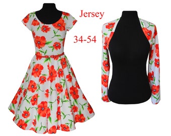 A0+A4 Jersey Schnittmuster Kleid+Bolero Gr.34-54 ebook,Schnittmuster,Jerseykleid,Damenkleid,Sommerkleid,Tanzkleid,50ies