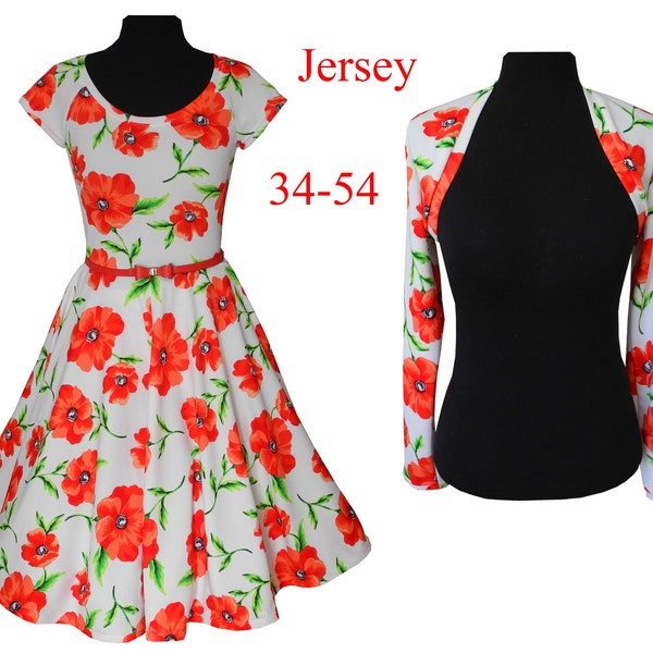 A0 + A4 jersey sewing pattern dress + bolero size 34-54 ebook, sewing pattern, jersey dress, women's dress, summer dress, dance dress, 50ies