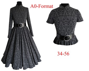 A0-Schnittmuster+Bildnähanleitung ebook 50er Jahre Kleid Petticoatkleid,Vintagekleid,Retrokleid,Tellerrock,Kleid große Größen,50ies Kleid