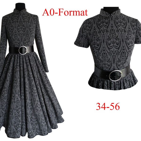 A0-Schnittmuster+Bildnähanleitung ebook 50er Jahre Kleid Petticoatkleid,Vintagekleid,Retrokleid,Tellerrock,Kleid große Größen,50ies Kleid