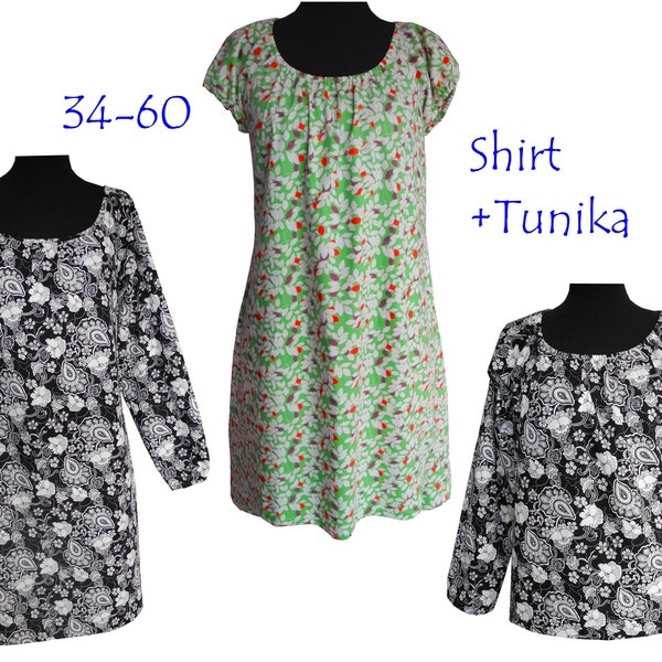 A4/A0 sewing pattern + picture sewing instructions Vanda Gr. 34-60 (ebook) Women's shirt, tunic, women's blouse, blouse, long-sleeved blouse, mini dress, tunic, shirt