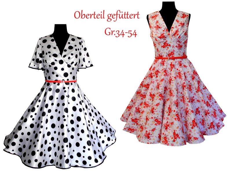 A4/A0 sewing pattern picture sewing instructions ebook petticoat dress 34-54 dress, 50ies, women's dress, vintage dress, 50s, summer dress, dress, party dress image 1
