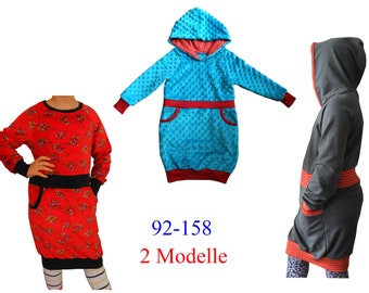 Sewing pattern + picture sewing instructions (ebook) Mini Betty Gr.92-158 sweat dress, hooded dress, girl's dress, baby dress, 60ies dress,