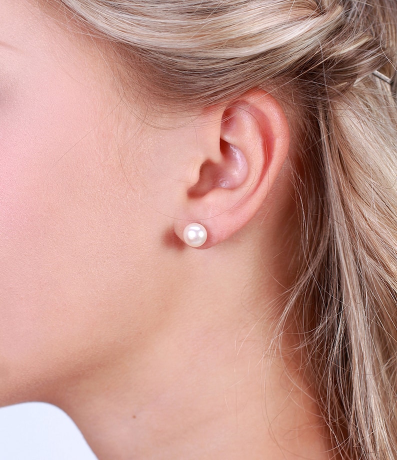 Genuine Fresh Water Pearl Stud Earrings Women 8 Mm Pearls 925 Etsy