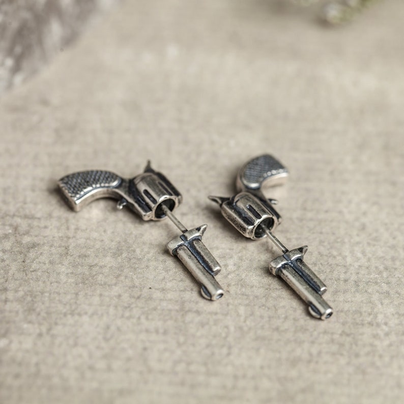 Miniature Pistol Stud Earrings Punk Retro Gothic